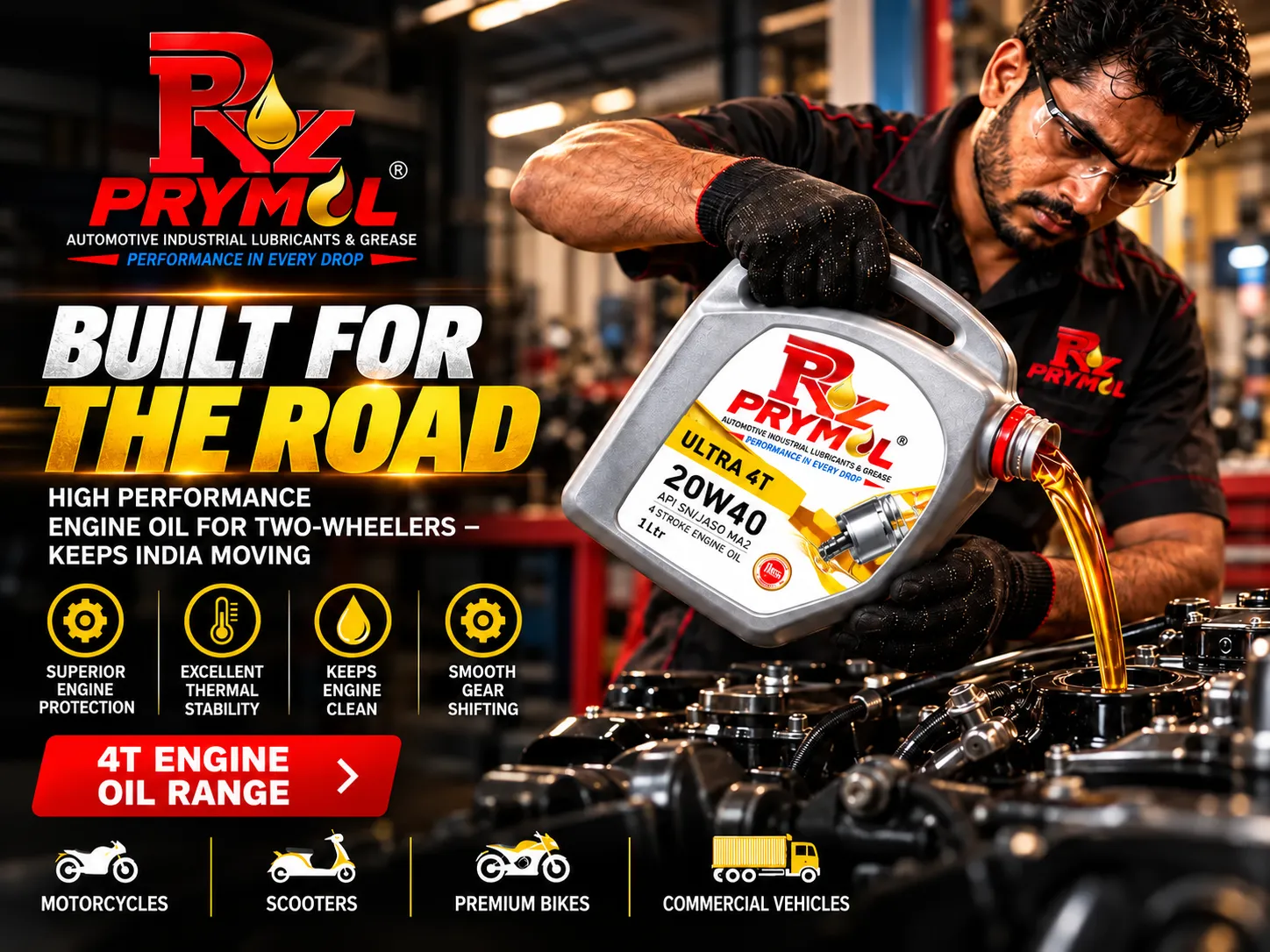 Prymol two-wheeler engine oil in use